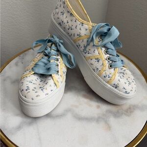 LoveShackFancy Floral Sneakers with Blue Laces
